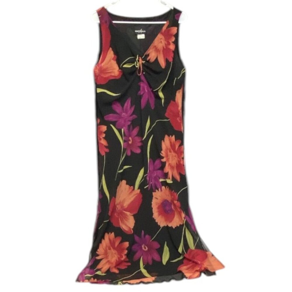 Positive Attitude Floral Tie V-Neck Maxi Dress 16 Side Slit Sheath Sleeveless